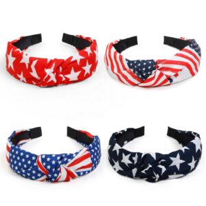 american flag headbands for women knotted 4th of july headband accessories for women patriotic usa hair band top knot hair hoops girls independence day 4 pack red white and blue women head bands