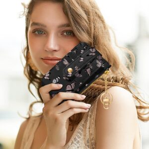 Bistup Credit Card Holder Wallet for Women - Cute Small for Ladies Teen Girls Female Rfid Butterfly Black Leather Cardholder Wallets Organizer Purse Girly Aesthetic Print Unique Zipper