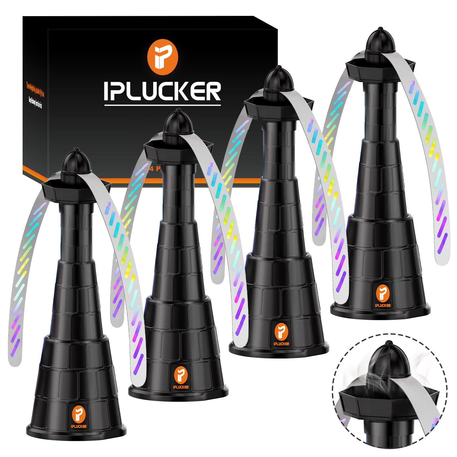 IPLUCKER Fly Fans for Tables,4 Packs Fly Fan for Outdoor Table,3 Height-Adjustable Table Top Fly Fans with Holographic Blades Fly Swatter Fan for Oudoor Table, Picnic, Restaurant, Party