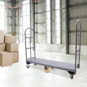 Platform Hand Truck, 64.6L x 51.2H Narrow Aisle Heavy Duty Steel Dolly U-Boat Cart w/6 Wheels,Industrial Transportation Mobile Equipment Trolleys, 2000lbs Capacity with Dual Removable Handles