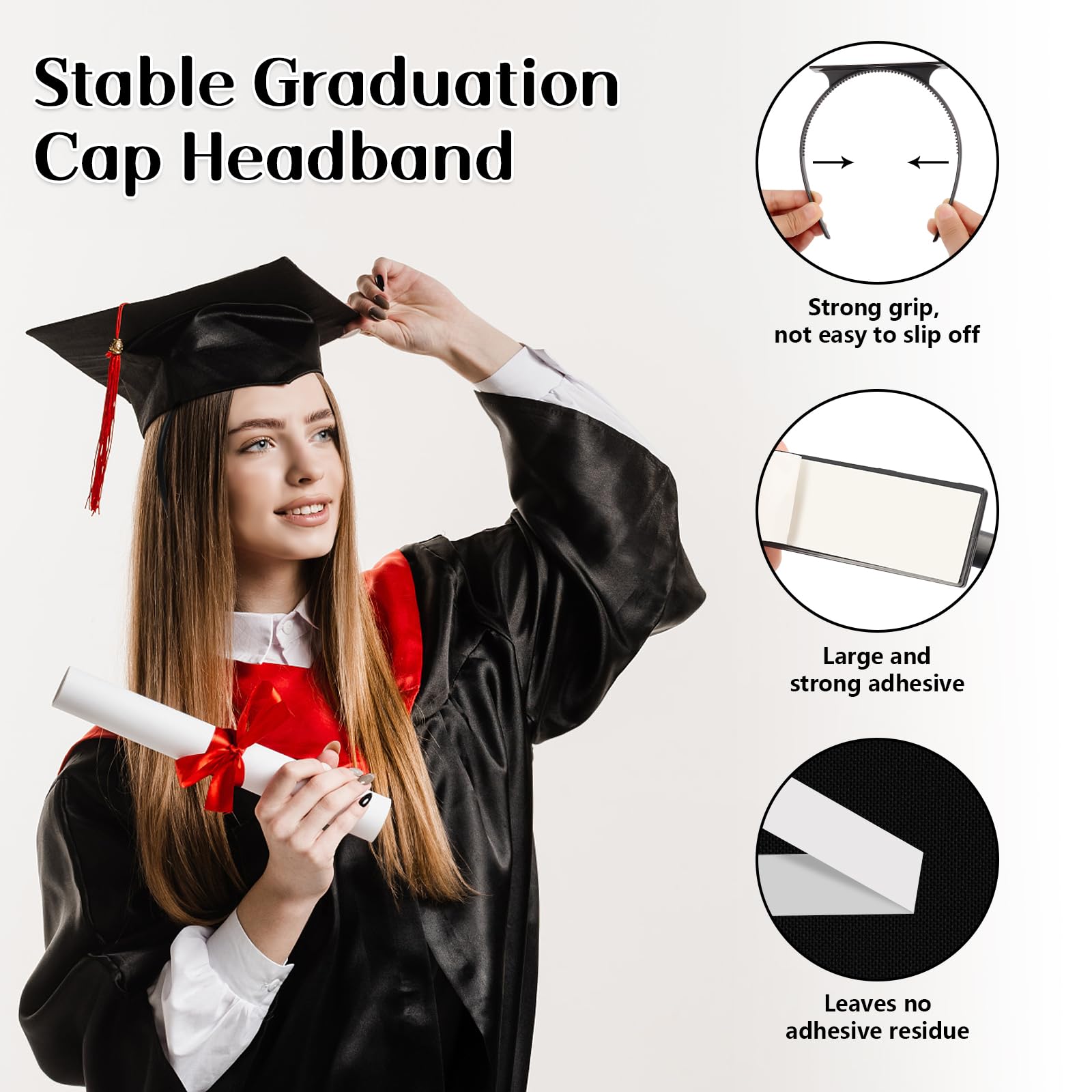 Roacasumy Graduation Cap Headband, 4 Pack - Upgrade Inside Graduation Cap Headband, Secures Your Graduation Cap and Hairstyle Plastic Material, Comfortable, Versatile Functionality, Firm & Stable