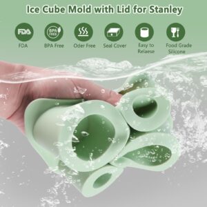 Sloworld Ice Cube Tray for Tumbler, 4 PCS Silicone Hollow Cylinder Ice Mold for Freezer, Chilling Coffee, Tea, Ice Drink, Juice, Whiskey, Cocktail, for Stanley Cup 20Oz, 30Oz, 40Oz(Green)