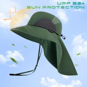 UVSAI UPF 50+ Foldable Sun Hats Wide Brim with Large Neck Flap for Men Women UV Protection Gardening Fishing Beach Hat Green