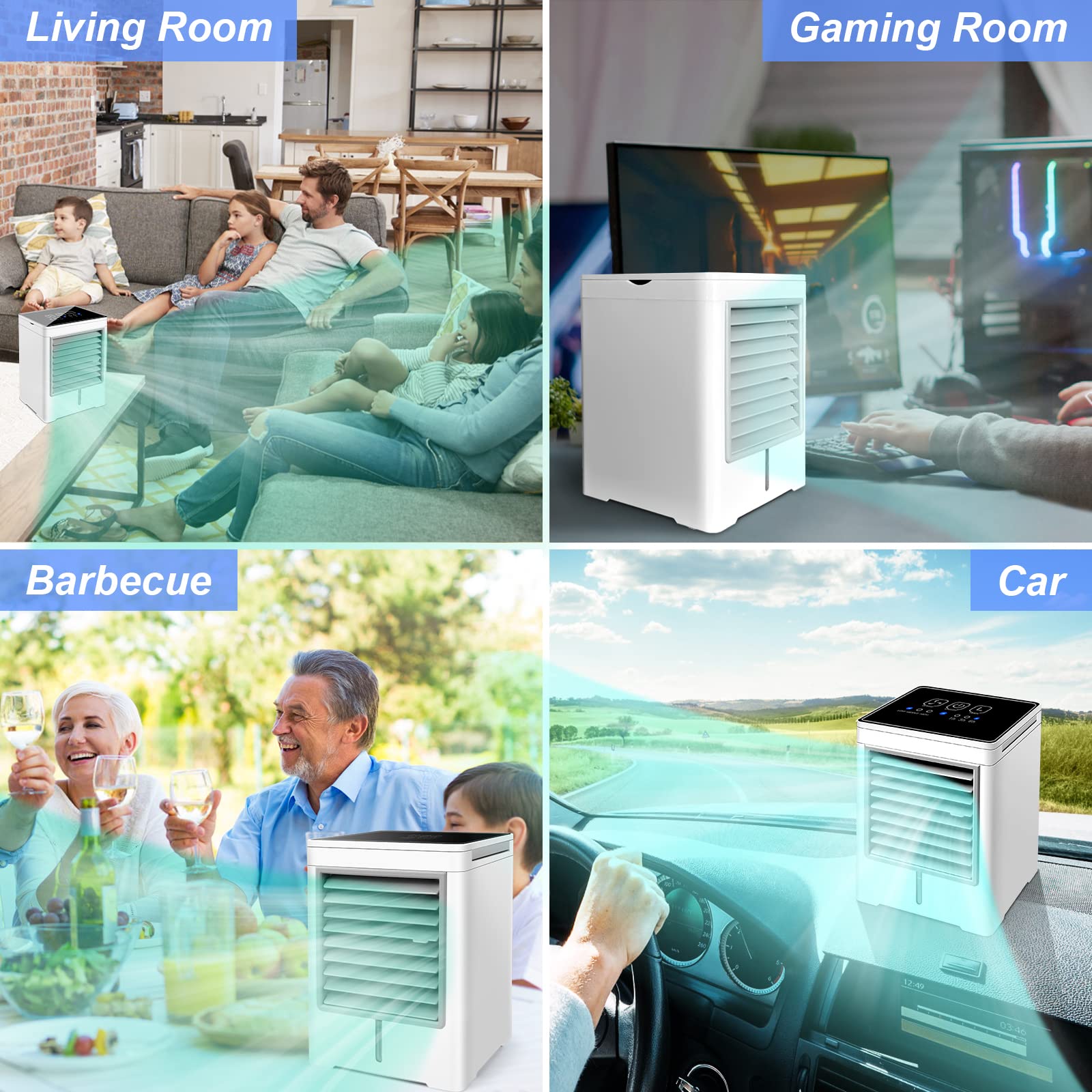 Portable Air Conditioners, Personal Evaporative Air Cooler with 3 Wind Speeds Touch Screen Mini Air Conditioner, Portable Ac Unit Fan with 1-6H Timer for Room, Desk, Tent, Bedroom, Car, RV and Camping