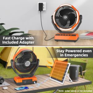 PANERGY Camping Fan with Light, 20000mAh Rechargeable Battery, Auto-Oscillating, Remote for Tent, Travel, Power Outage, Jobsite,Charger Adapter Included, 8 inch, Orange