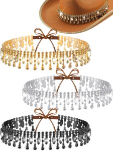 cutecrop 3 pcs rhinestone fringe cowboy hat band for men women adjustable hat belt bling western style hat accessories