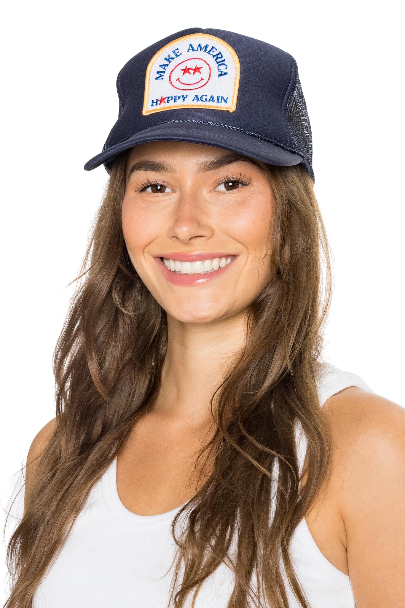 Friday Feelin' Make America Happy Again Men & Womens Trucker Hat - Mesh Snapback Baseball Caps-Navy