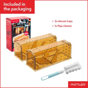 PATTLER® | 2 New Large Humane Mouse Trap for Indoor and Outdoor Home | Mechanical Reusable Live Mouse Traps Catch and Release Mice from Garden, Garage, Attic, Inn, Hotel | Orange | Pack of 2