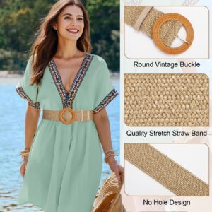 JASGOOD 3 Pack Women Straw Woven Elastic Belts Wide Stretch Raffia Waist Belt for Summer Dress