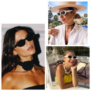 milramtob Trendy Oval Sunglasses for Women Retro Small Cat Eye Glasses 90s Shades