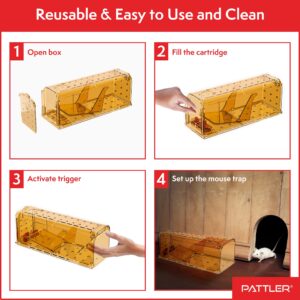 PATTLER® | 2 New Large Humane Mouse Trap for Indoor and Outdoor Home | Mechanical Reusable Live Mouse Traps Catch and Release Mice from Garden, Garage, Attic, Inn, Hotel | Orange | Pack of 2