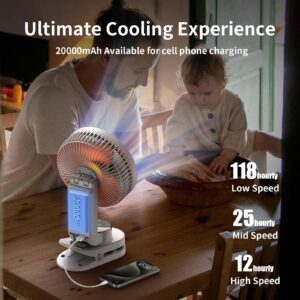 Joyful 8 Inch Clip on Fan, 20000mAh Battery Operated Desk Fan With 9 Speeds, Auto Oscillation Rechargeable Camping Fan With Atmosphere Light and Remote, USB-C Powered Fan for Office Desktop Stroller