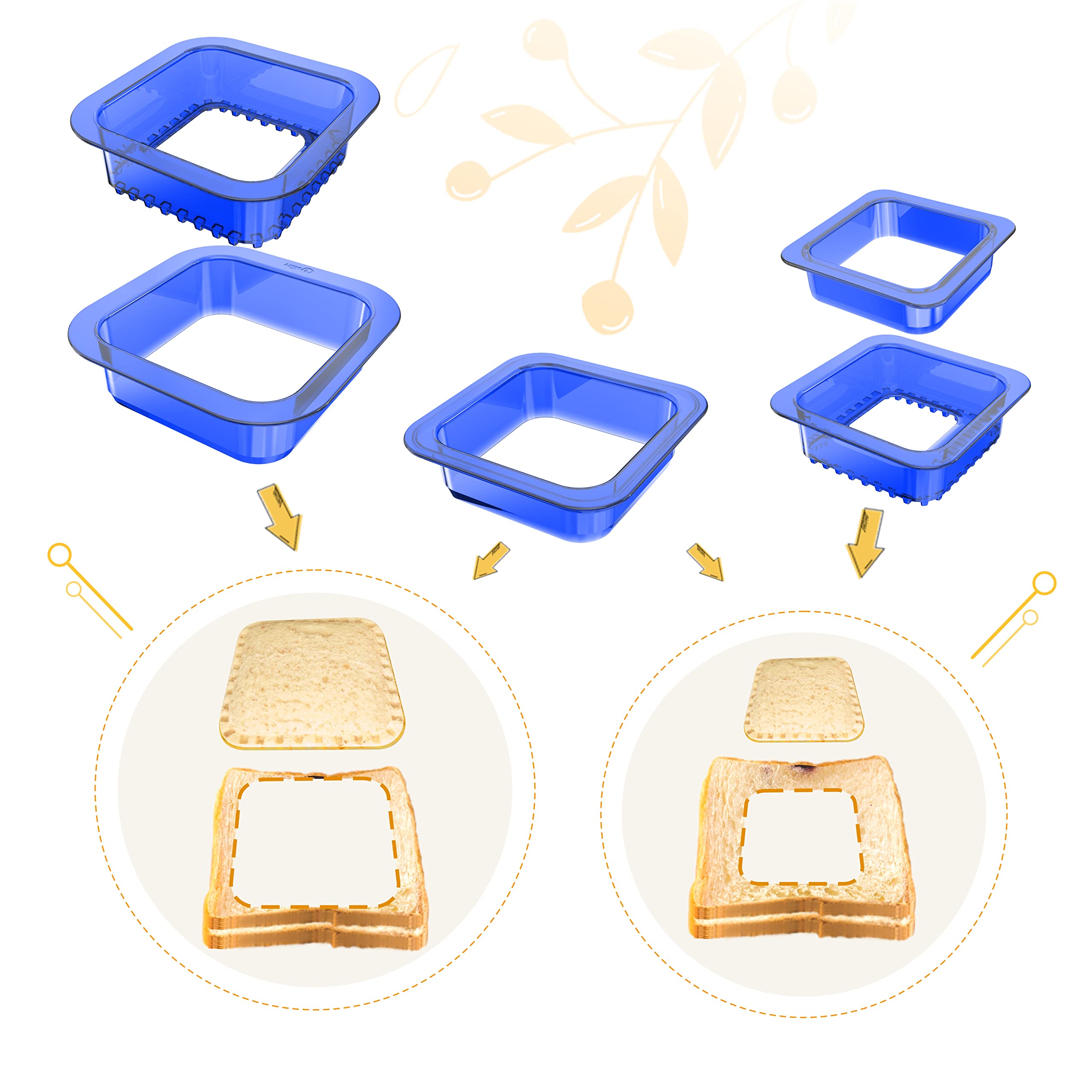 YUMKT Sandwich Cutter and Sealer,Cookie cutter Cool Sandwich Cutters for Kids Breakfast Sandwich Maker Cute Peanut Butter and Jelly Sandwiches DIY Lunchbox and Bento Box of Boys Girls (5, Blue Square)