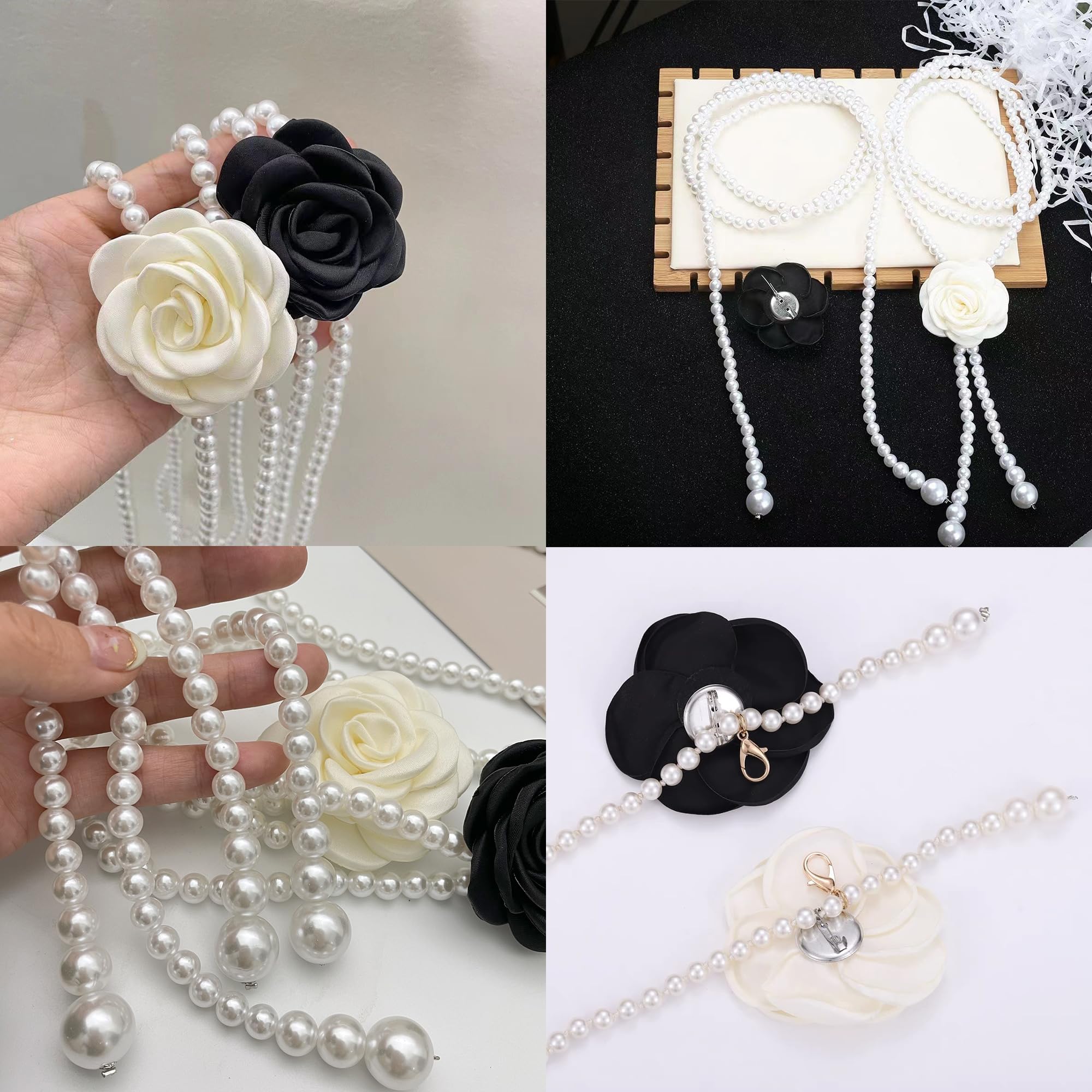 Women Camellia Pearl Belt for Dress Flower Waist Belt Adjustable Pearl Waist Chain Belt Body Chain for Wedding Prom Jewelry Gift (White)