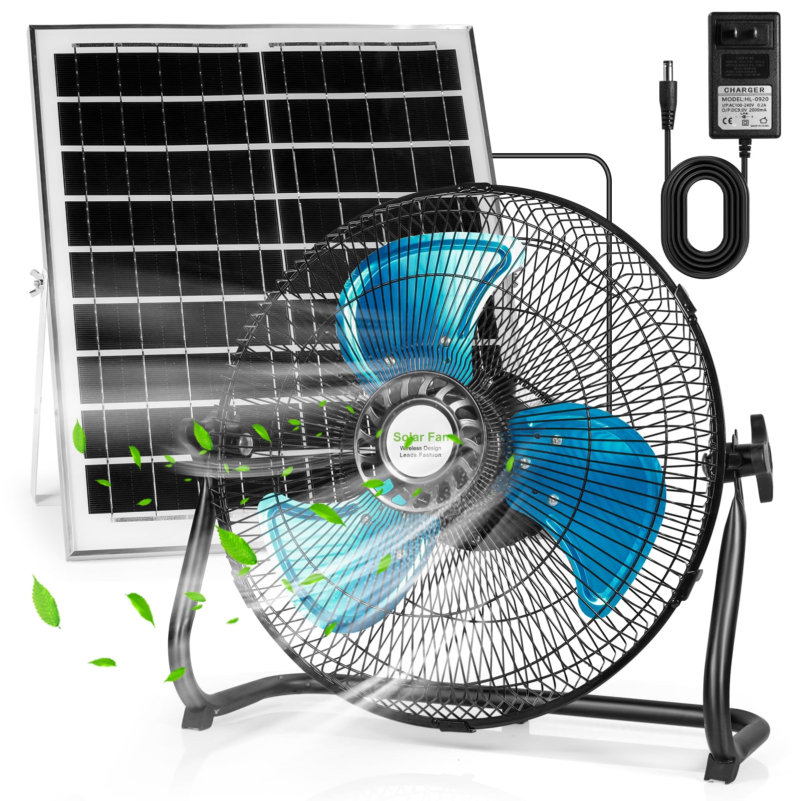 Wofypetny 12'' Solar Fan Rechargeable, 18000 mAh 2-in-1 Solar Powered & AC Charger Powered, 18 Speeds Portable Battery Operated Floor Fan, Cordless High Velocity Fan For Outdoor Camping, Household