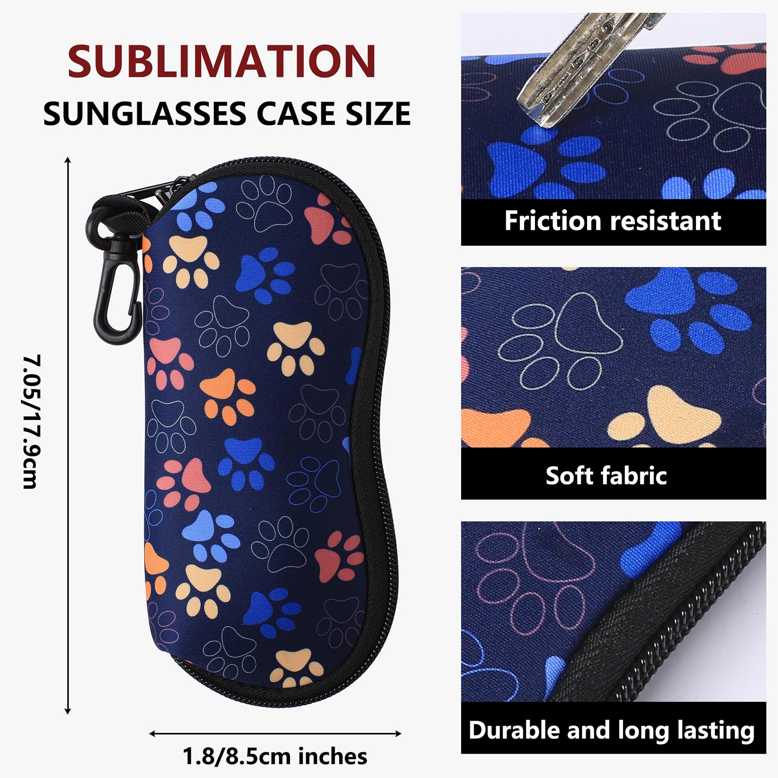 Sublimation Sunglasses Case Blanks,Neoprene Zipper Sunglasses Case Soft With Belt Clip for Sublimation Blanks Sunglasses Case Soft Travel Sunglass Case Heat Transfer Printing Dye DIY Craft (12 Pcs)