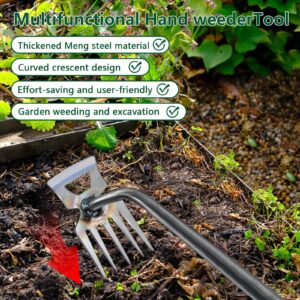 Weed Puller Tools Sharp Weeding Tool High Manganese Steel Grass Root Removal Tool with 5 Teethes Dual Purpose Hand Weeder Tool for Yard Garden Far