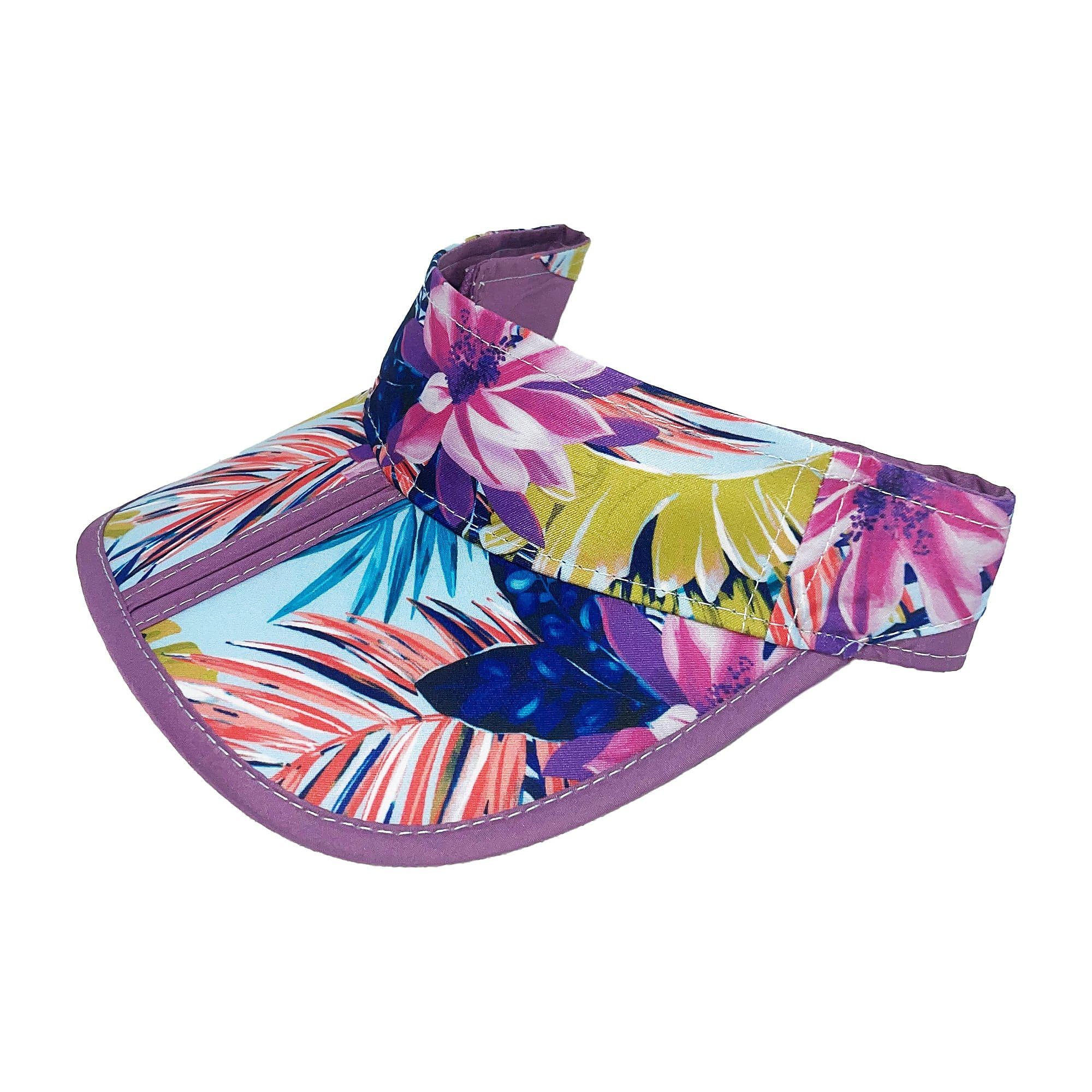 Reel Legends Womens Tropical Print Foldable Sun Visor One Size Purple Multi