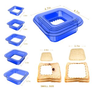 YUMKT Sandwich Cutter and Sealer,Cookie cutter Cool Sandwich Cutters for Kids Breakfast Sandwich Maker Cute Peanut Butter and Jelly Sandwiches DIY Lunchbox and Bento Box of Boys Girls (5, Blue Square)