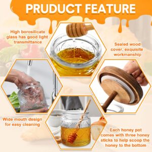 Glass Honey Dispenser No Drip with 3 Wooden Dippers, 18 Oz Oversize Glass Honey Jar with Lid and Engraved Wooden Honey Trowel-Jar Set Honey Pot/Containers with Wooden Honey Dipper Thank You Gift