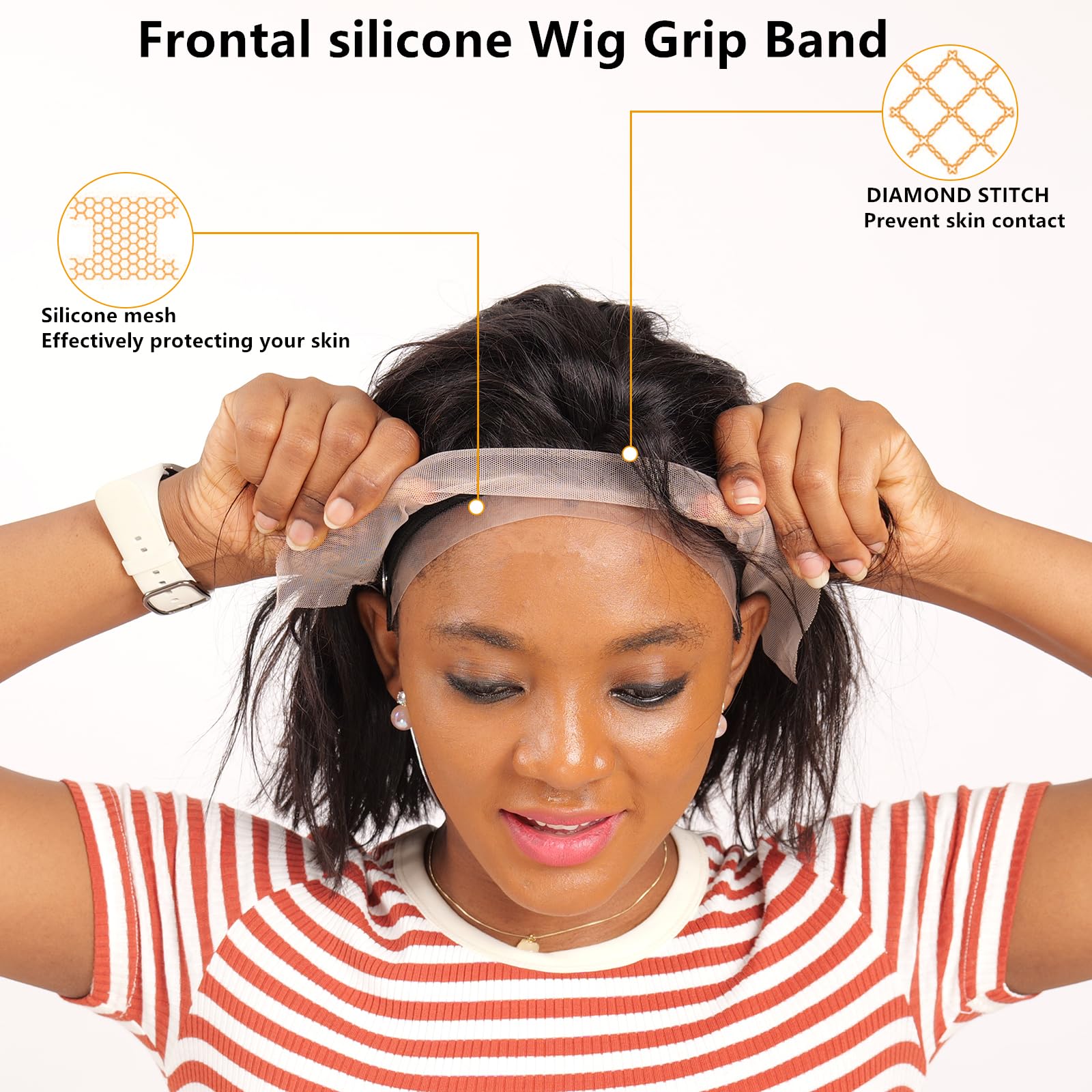 letaomei Imitation Scalp Wig Grip Band for Women,Used for Lace Wigs and Single Top Wigs-Non Slip Wig Grip Band Let Your Wig Be Glueless,(Dark brown)