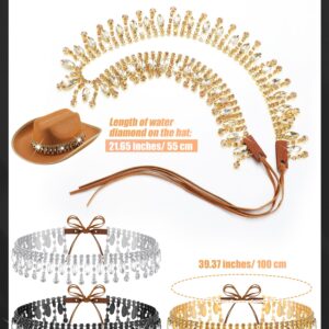 Cutecrop 3 Pcs Rhinestone Fringe Cowboy Hat Band for Men Women Adjustable Hat Belt Bling Western Style Hat Accessories