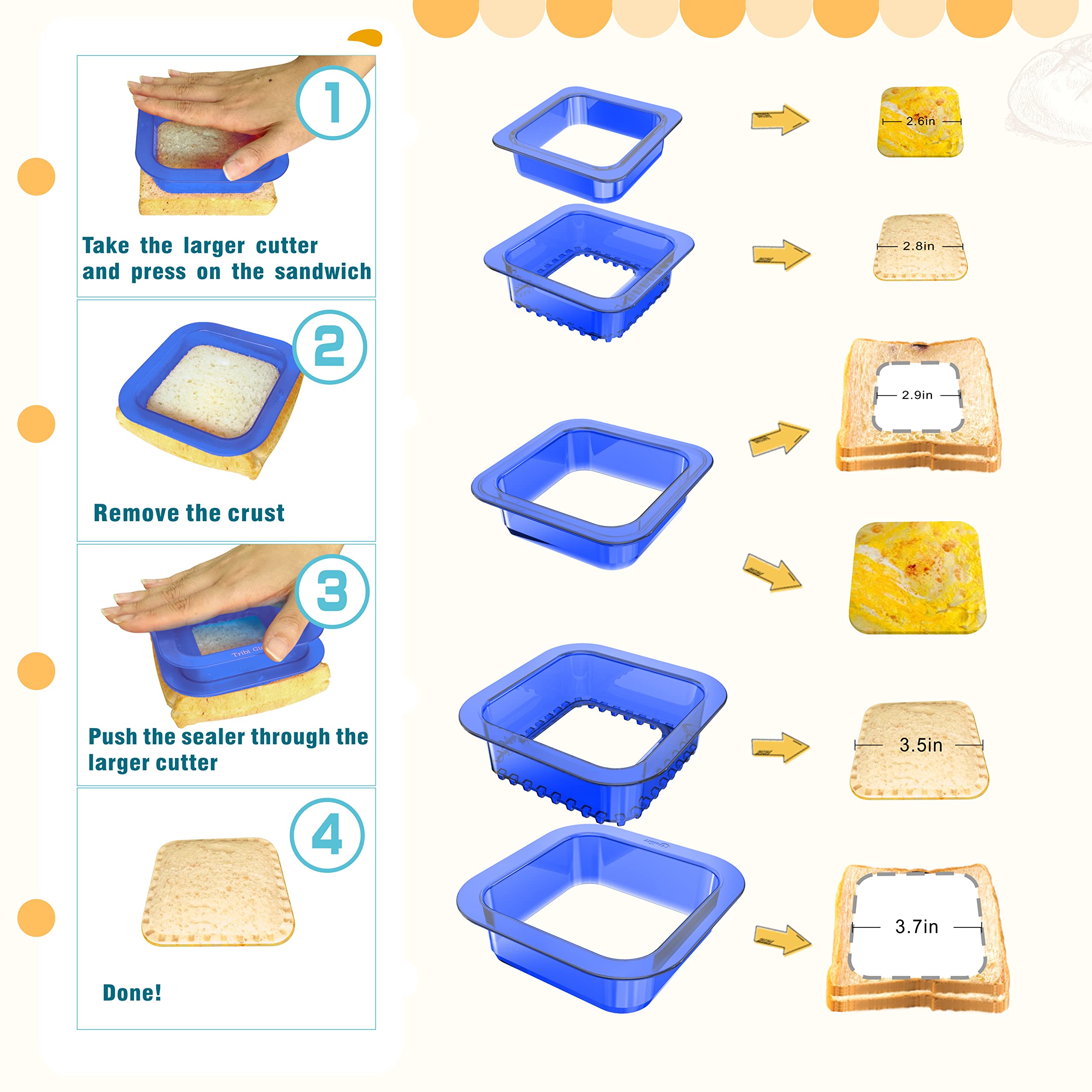 YUMKT Sandwich Cutter and Sealer,Cookie cutter Cool Sandwich Cutters for Kids Breakfast Sandwich Maker Cute Peanut Butter and Jelly Sandwiches DIY Lunchbox and Bento Box of Boys Girls (5, Blue Square)