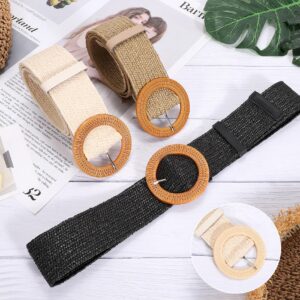 JASGOOD 3 Pack Women Straw Woven Elastic Belts Wide Stretch Raffia Waist Belt for Summer Dress