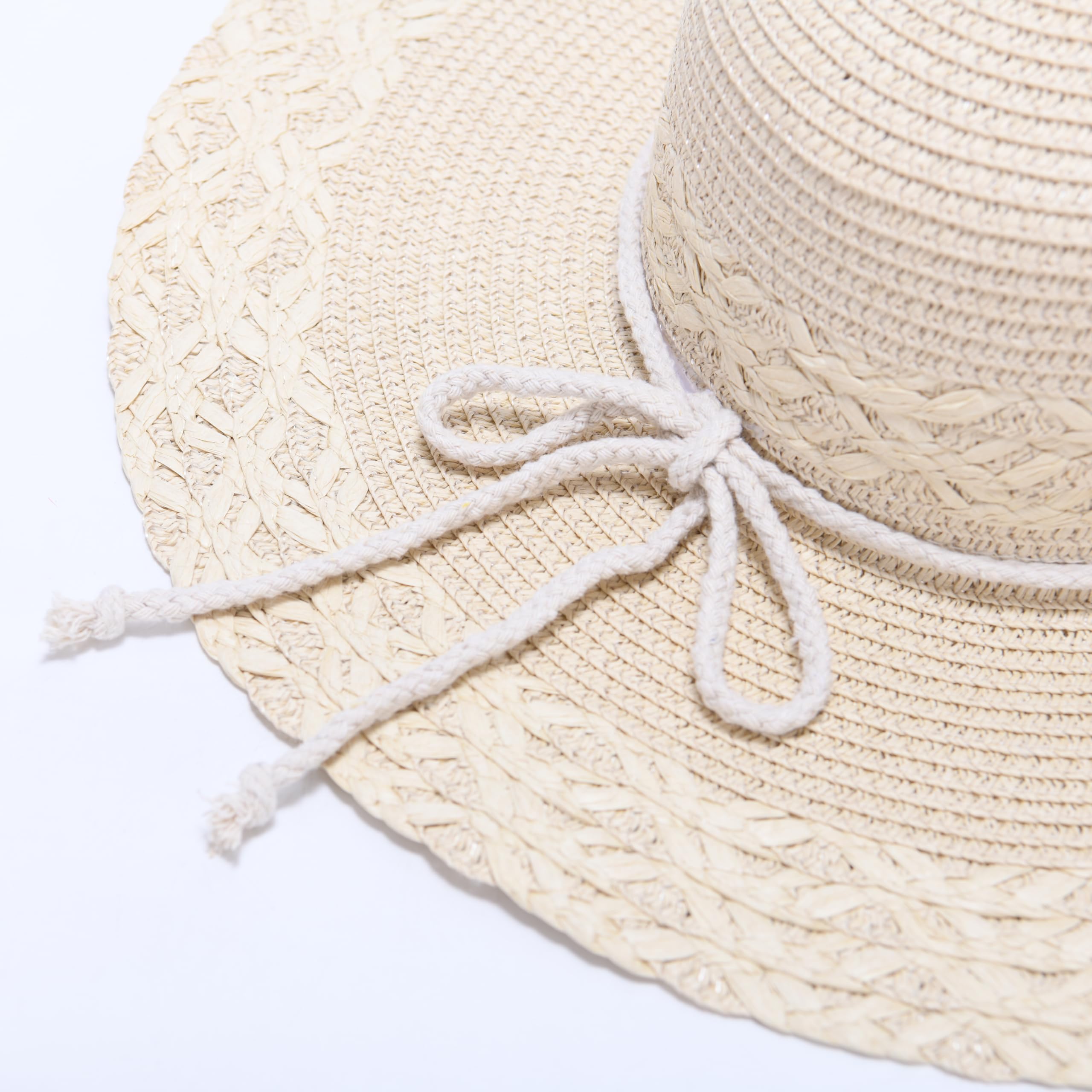 Harikery Womens Sun Straw hat Wide Brim UPF 50+ Packable Foldable Summer Beach hat for Women with Wind Lanyard Cream