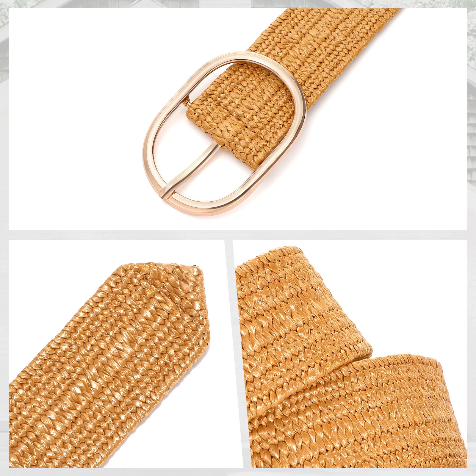 XZQTIVE Straw Woven Belt for Women Stretch Elastic Braided Waist Belt Fashion Boho Dress Belt Raffia Belt,brown