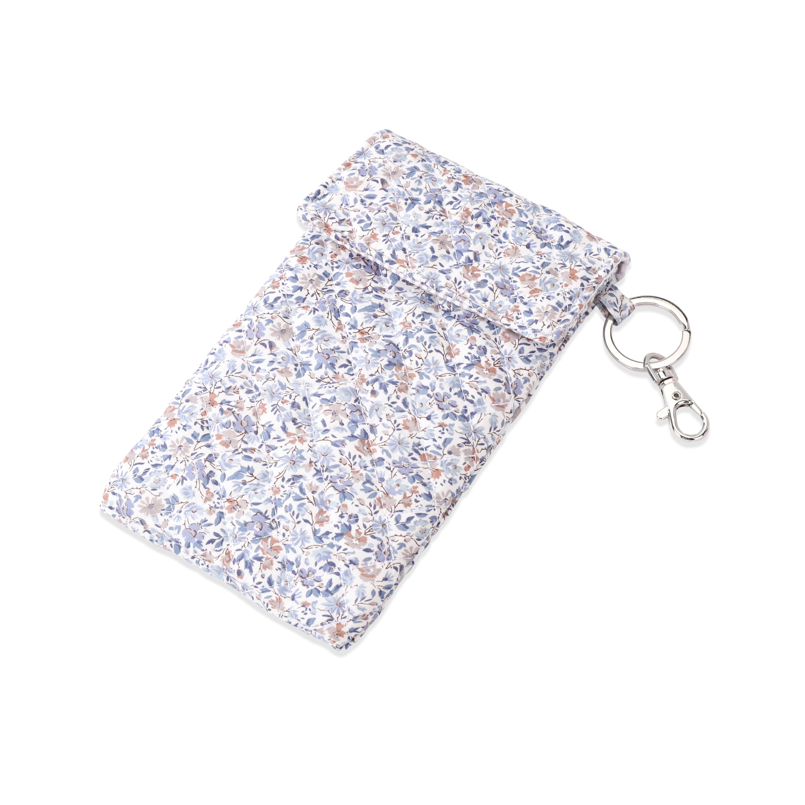 Hongeely Soft Glasses Case Double Eyeglass Case Sunglasses Travel Pouch for Women Men with Key Chain (Floral pattern - Grayish blue)