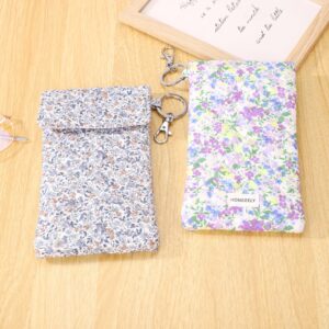 Hongeely Soft Glasses Case Double Eyeglass Case Sunglasses Travel Pouch for Women Men with Key Chain (Floral pattern - Grayish blue)