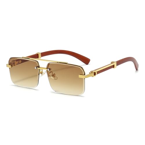 Gleyemor Mens Sunglasses Fashion Rimless Rectangle Sunglasses Square Frameless Sunglasses for Men (Gold/Gradient Brown)