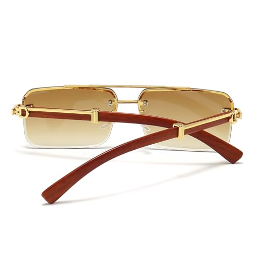 Gleyemor Mens Sunglasses Fashion Rimless Rectangle Sunglasses Square Frameless Sunglasses for Men (Gold/Gradient Brown)