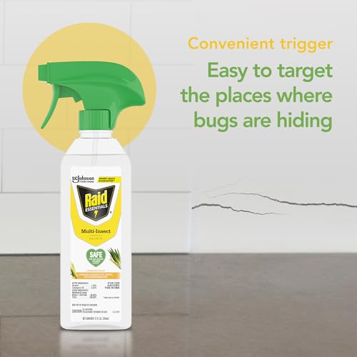 Raid Essentials Multi-Insect Killer Spray Bottle, Child and Pet Safe, for Indoor Use, Lemongrass Scent, 12 fl oz