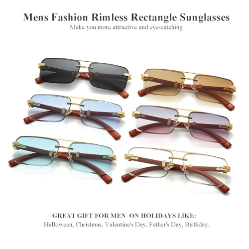 Gleyemor Mens Sunglasses Fashion Rimless Rectangle Sunglasses Square Frameless Sunglasses for Men (Gold/Gradient Brown)