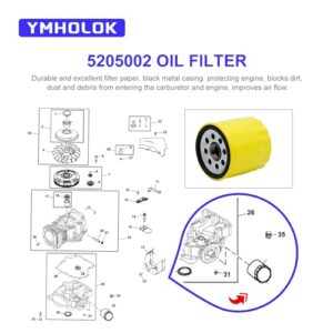 2PC 5205002 Oil Filter Fit for Kohler M18 M20 SV715 SV725 SV735 CV13S CV15S CV22S Engine 52 050 02 5205002S 52 050 02-S1 Oil Filter Lawn Mower/Tractor Extend Life Series Oil Filter