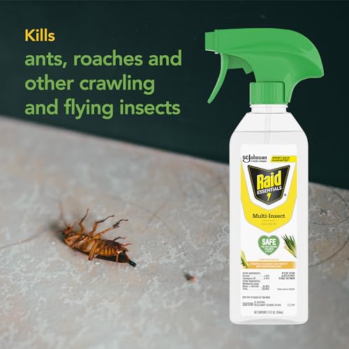 Raid Essentials Multi-Insect Killer Spray Bottle, Child and Pet Safe, for Indoor Use, Lemongrass Scent, 12 fl oz