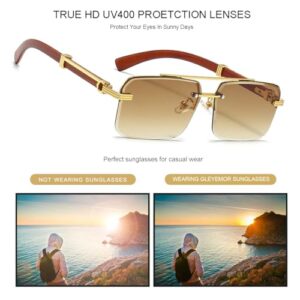 Gleyemor Mens Sunglasses Fashion Rimless Rectangle Sunglasses Square Frameless Sunglasses for Men (Gold/Gradient Brown)