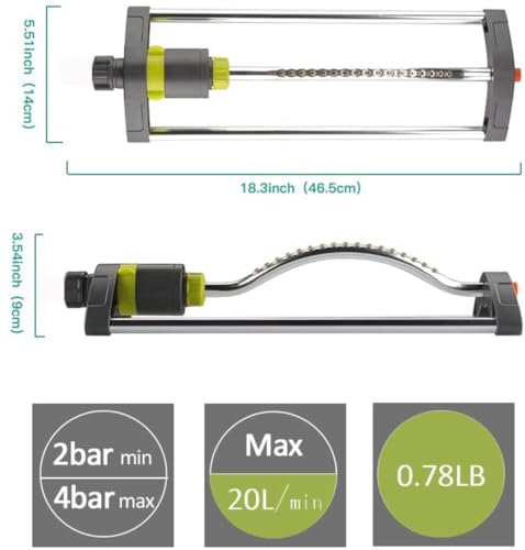 Lawn Sprinkler, Metal Oscillating Sprinkler with Brass Nozzles, Water Sprinkler for Lawn Covers up to 3,600 Ft, Includes Spray Jet Cleaning Needle, Grey