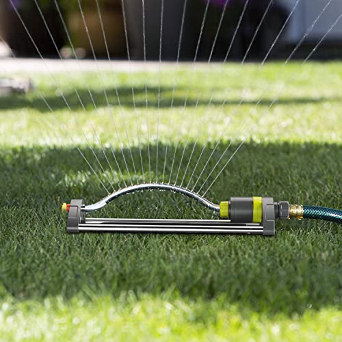 Lawn Sprinkler, Metal Oscillating Sprinkler with Brass Nozzles, Water Sprinkler for Lawn Covers up to 3,600 Ft, Includes Spray Jet Cleaning Needle, Grey