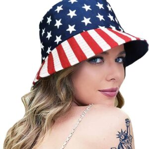 RainFlowwer American Flag Bucket Hat 4th July Hat Fisherman Independences Days Hats for Women Men Boys Girls Sun Beach Cap Travel Summer Packable Fashion