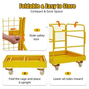 Forklift Safety Cage, 36"x36" inch Heavy Duty Collapsible Forklift Work Platform,1200LBS Capacity with 4 Universal Wheels, for Most Aerial Jobs