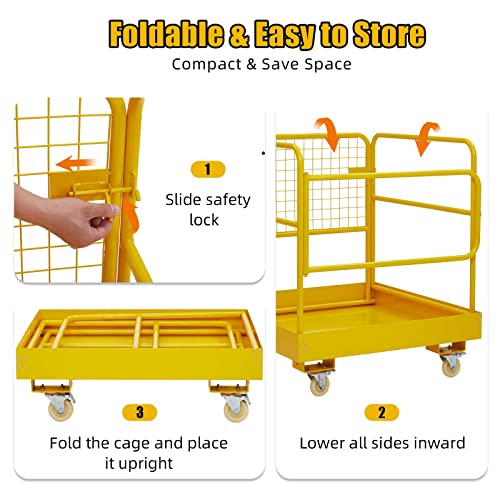 Forklift Safety Cage, 36"x36" inch Heavy Duty Collapsible Forklift Work Platform,1200LBS Capacity with 4 Universal Wheels, for Most Aerial Jobs