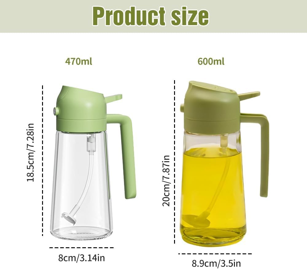 Generic 2024 Upgrade 600ml/20oz 2-in-1 Glass Injector & Dispenser Large Olive Oil Dispenser Bottle for Cooking, Air Fryer, Frying, Grilling (Black, 470ml)