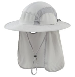 home prefer sun hats for men women fishing hat upf 50+ wide brim bucket hat uv protection hat with neck flap garden beach (us, alpha, one size, light grey)