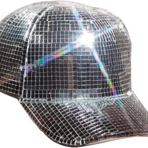 Disco Ball Baseball Hat Women Men Sparkly Glitter Space Hat Silver Mirror Cowgirl Cap for Wedding Costume Cosplay Party