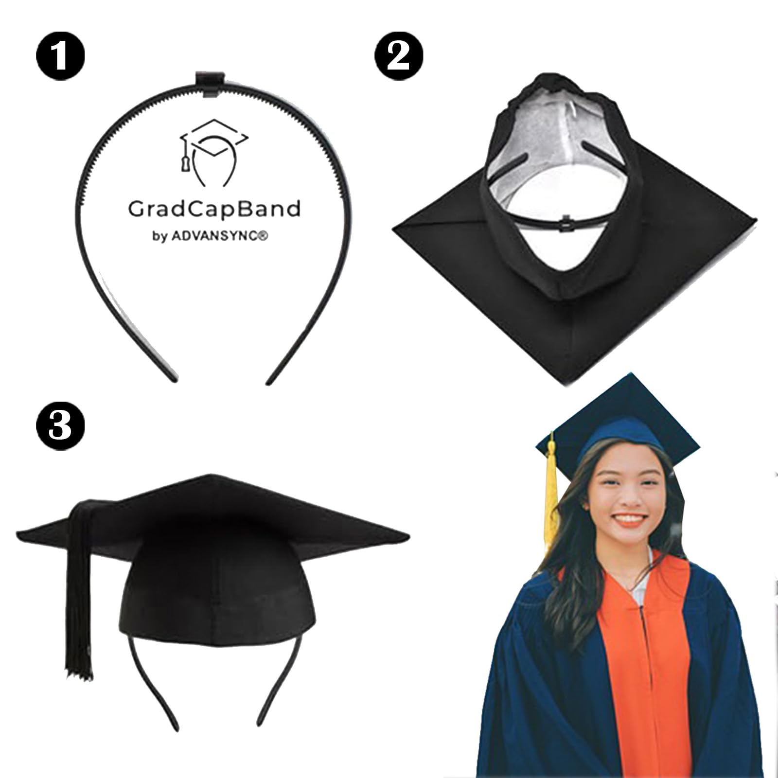 2 Pack Firm Anti-Fall Hairband for Securing Cap and Hairstyle, Upgraded Inner Headband Insert for Graduation Caps