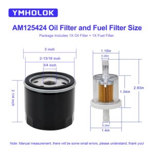 2PC AM125424 Oil Filter with 2PC Fuel Filter Compatiable for John Deere AM125424 BS 492932 695396 696854 492932B Lawn Mower Oil Filter