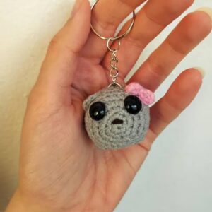 Agromusk Cute Sad Hamster Meme Keychain,Crochet Plush Sad Hamster Meme with Bow Key Rings Chains Bag Charms Kawaii Girl Hamster Handmade Gifts Decor